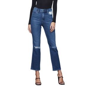 Good American High Rise Straight Leg Good Curve Distroyed Knee Jeans 28 or 6